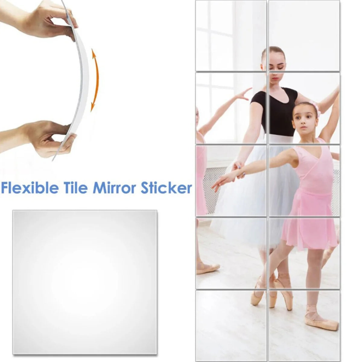 4Pcs 30X30cm Mirror Tiles Wall Sticker Square Self Adhesive Stick On Home Decor