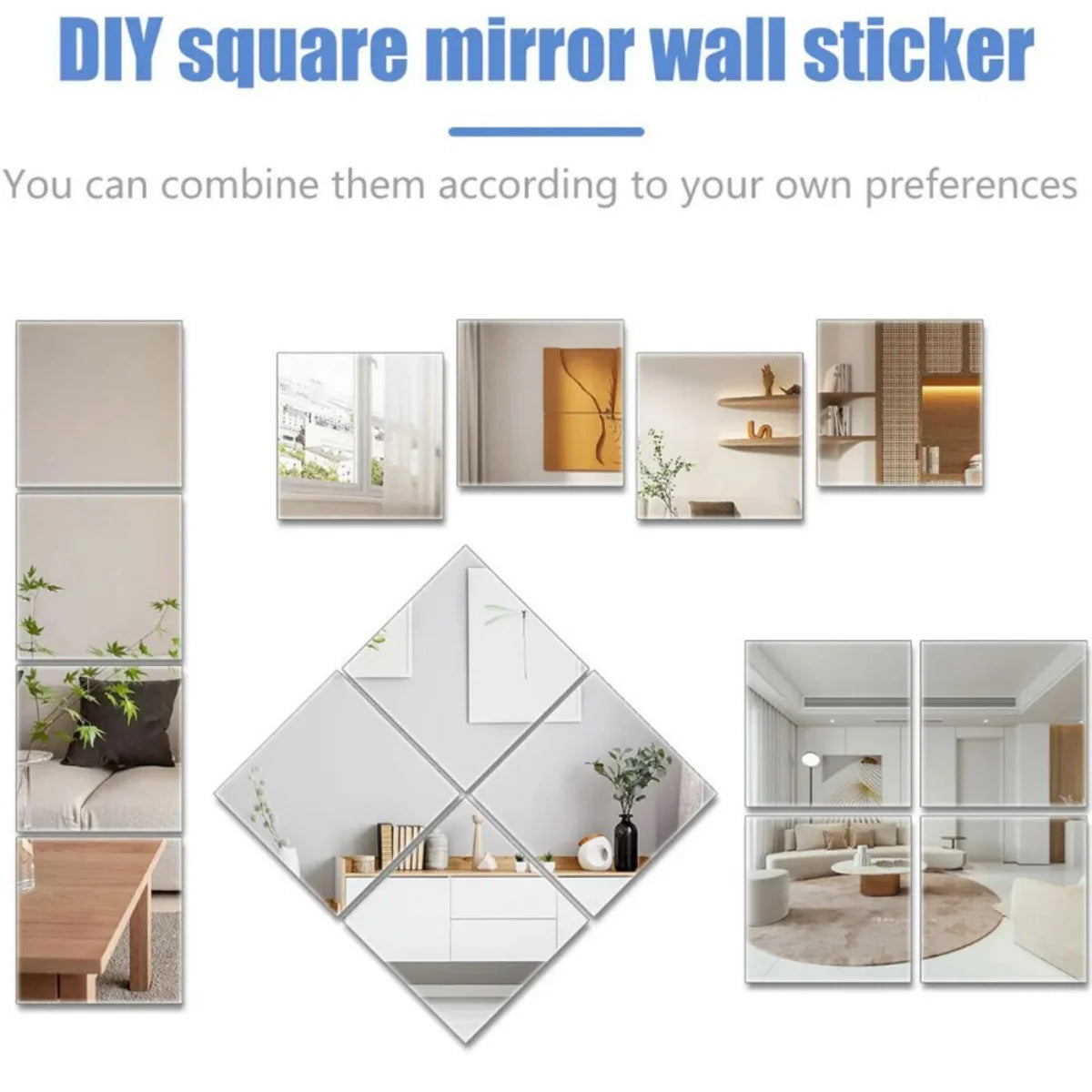4Pcs 30X30cm Mirror Tiles Wall Sticker Square Self Adhesive Stick On Home Decor