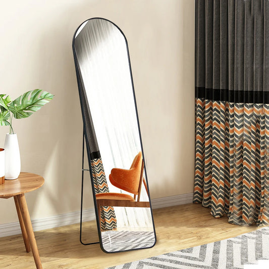 Arched metal length floor mirror for bedroom living room