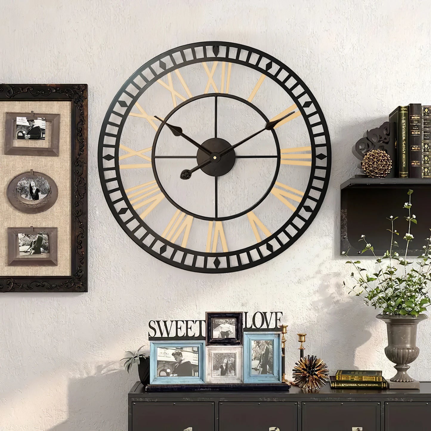 【Lifeideas】60/80 CM Roman Numerals Metal Wall Clock