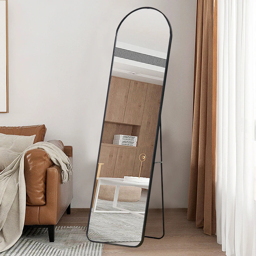 Arched metal length floor mirror for bedroom living room
