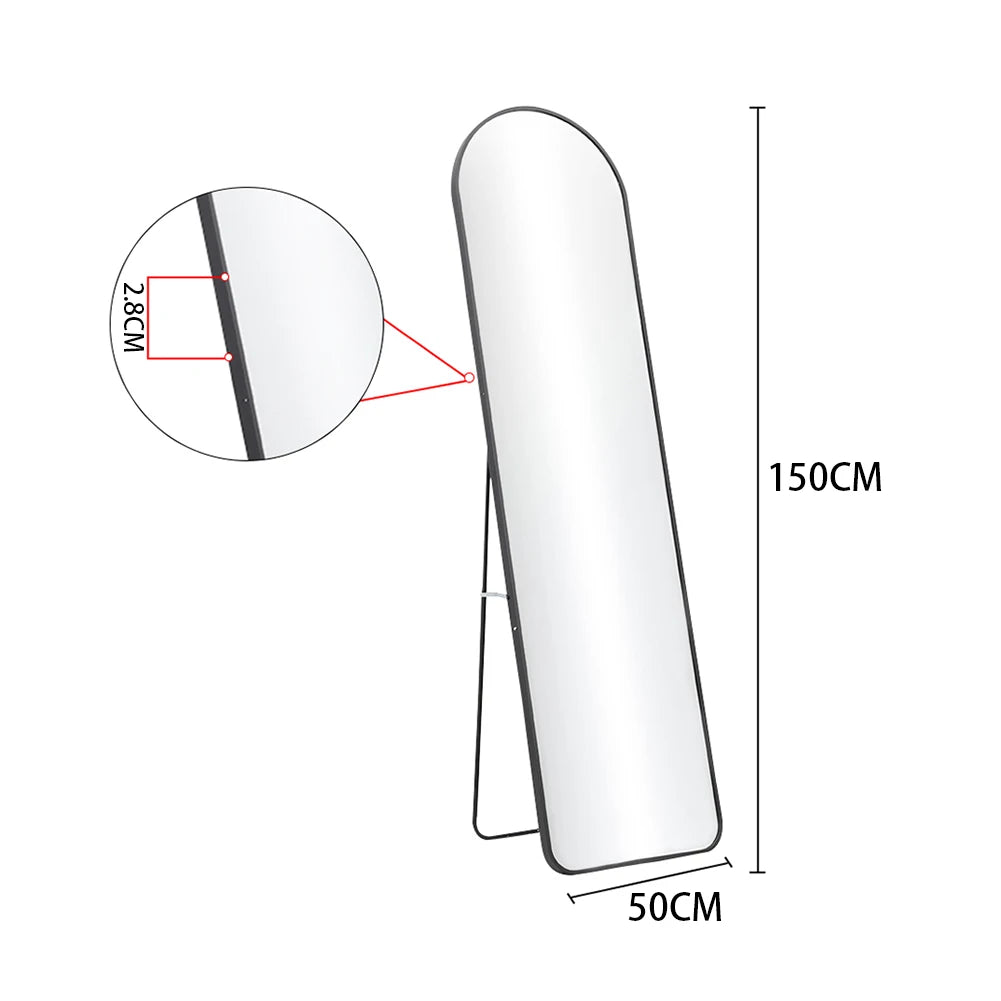 Arched metal length floor mirror for bedroom living room