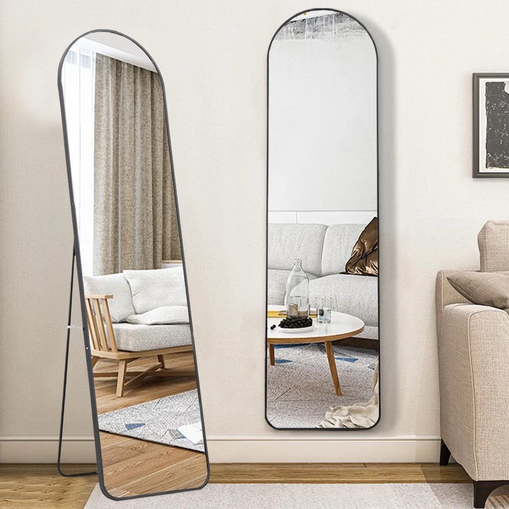 Arched metal length floor mirror for bedroom living room